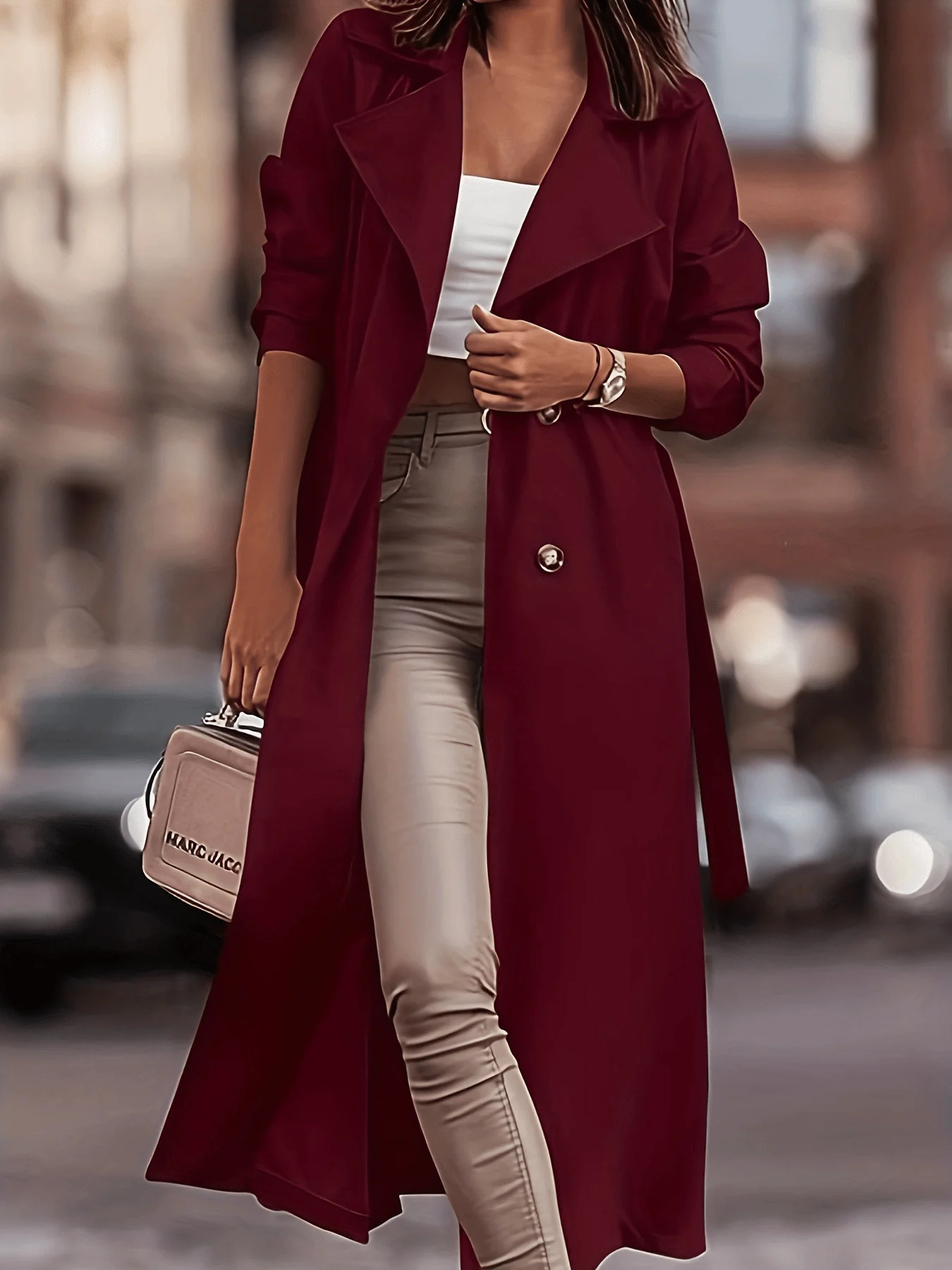 Double Breasted Solid Trench Coat, Casual Open Front Long Sleeve Outerwear, Women's Clothing - Deanwangkt