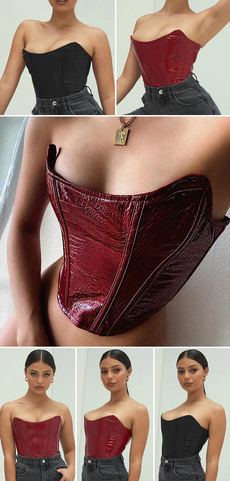 deanwangkt Strapless Crocodile Pattern Croset Cropped Camisole Slim Backless Sleeveless Sexy Women Tops Fashion Night Club Party Crop Top - Deanwangkt