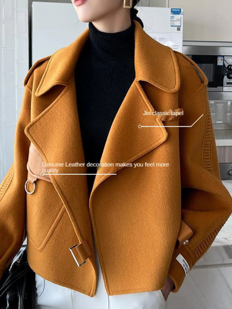 deanwangkt Women's Autumn Coat  Pockets Solid Loose Short Jackets Ladies Wool & Blends High Street Spring Woolen Coats for Women - Deanwangkt