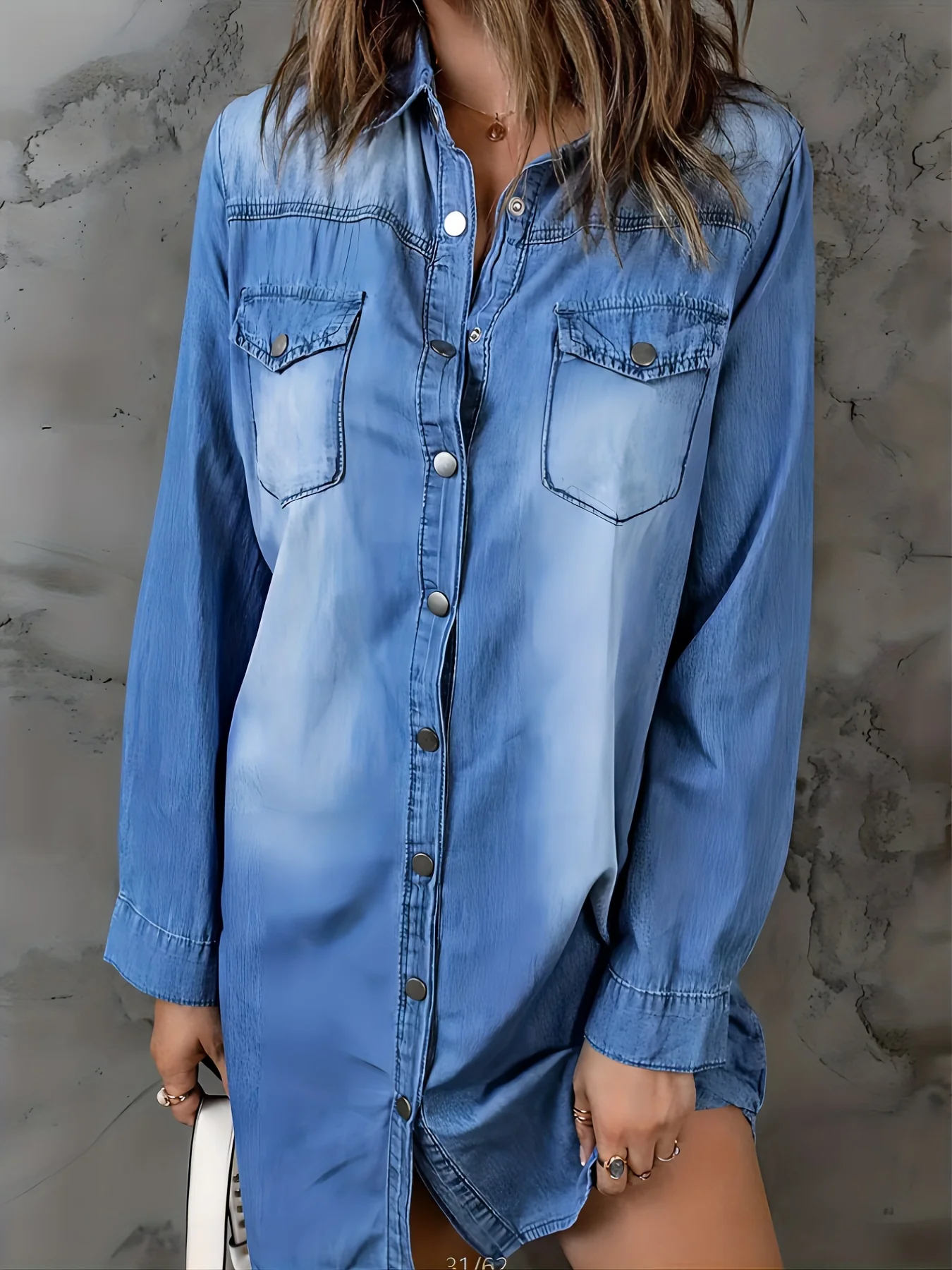 Blue Long Sleeves Denim Jackets, Flap Pockets Single Breasted Button Lapel Denim Shirt, Women's Denim Clothing - Deanwangkt