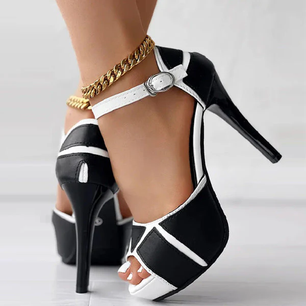 deanwangkt - White Casual Patchwork Contrast Fish Mouth Out Door Shoes (Heel Height 3.86in) - Deanwangkt