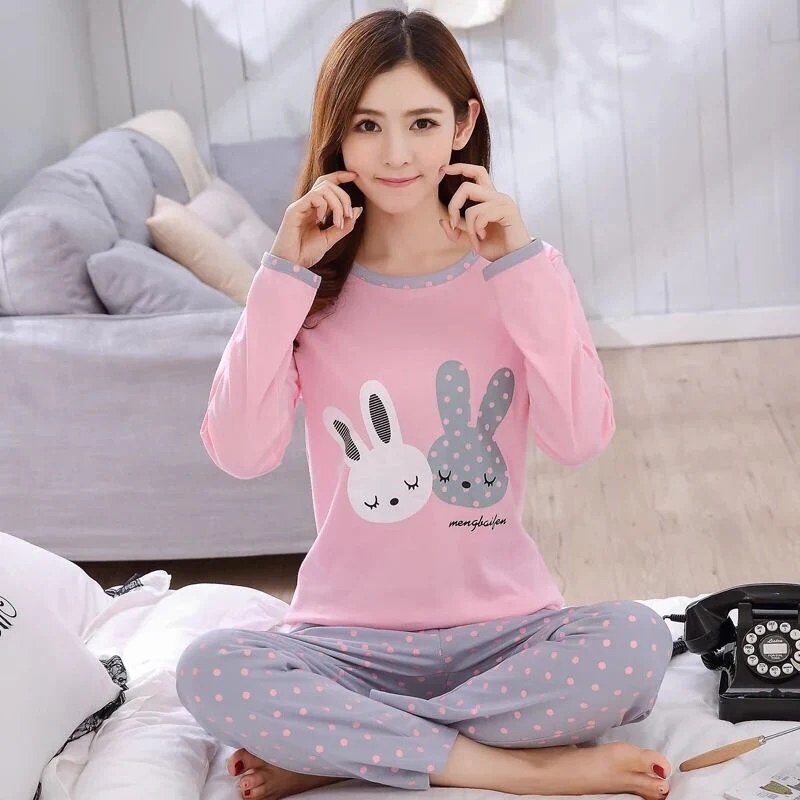 deanwangkt Women Pajamas Set Girl Sleepwear Pijama Long Women Pyjamas Suit Female Clothing Set  Nightwear - Deanwangkt