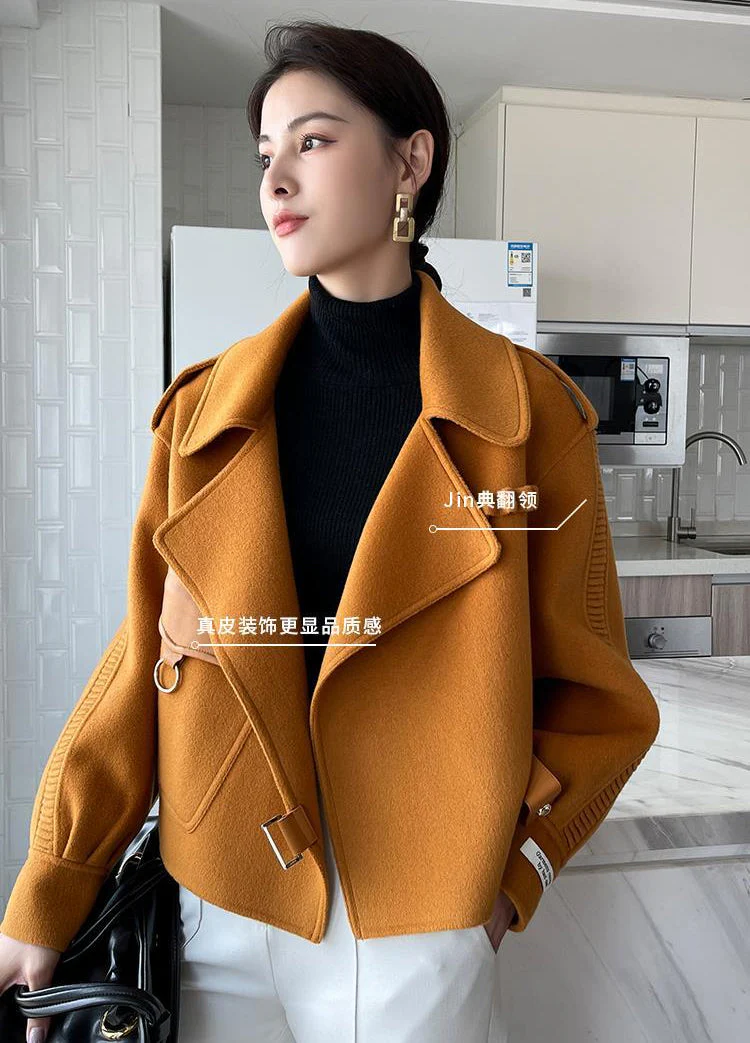 deanwangkt Women's Autumn Coat  Pockets Solid Loose Short Jackets Ladies Wool & Blends High Street Spring Woolen Coats for Women - Deanwangkt