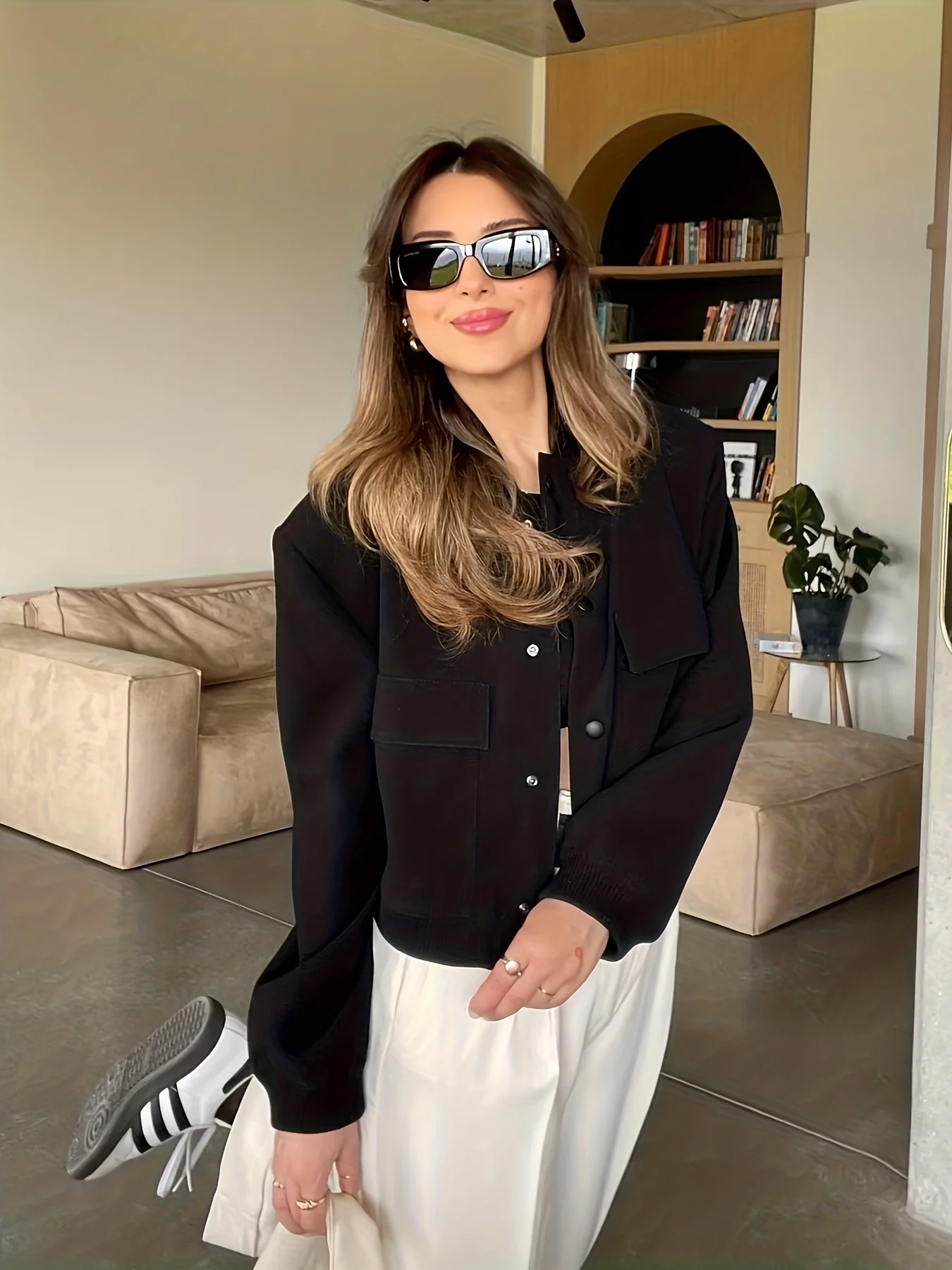 deanwangkt-1  Solid Button Front Jacket, Casual Long Sleeve Pocket Jacket, Women's Clothing - Deanwangkt