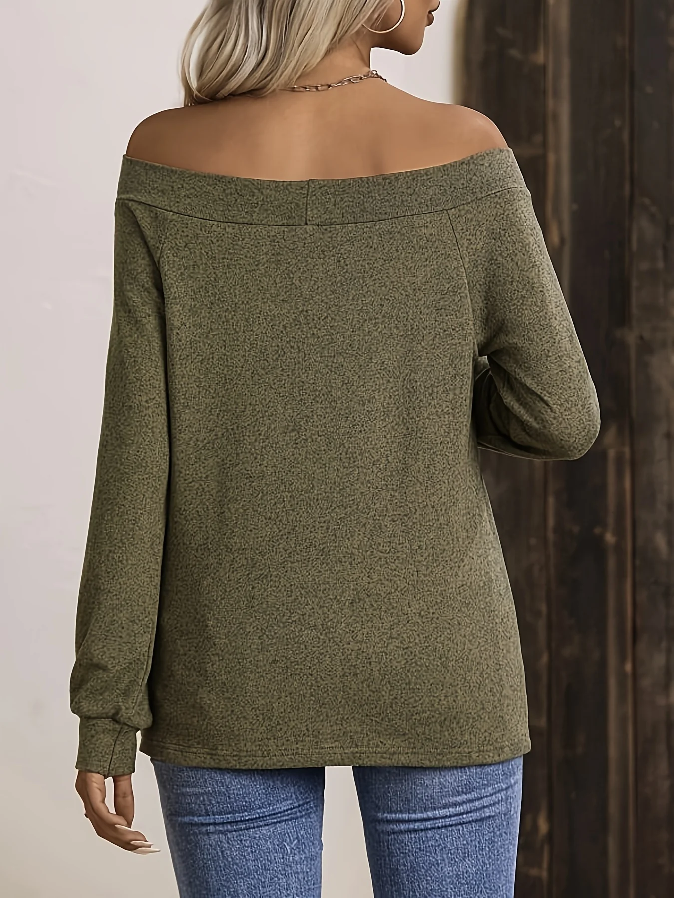 deanwangkt  Off Shoulder Solid T-Shirt, Casual Long Sleeve Top For Spring & Fall, Women's Clothing - Deanwangkt