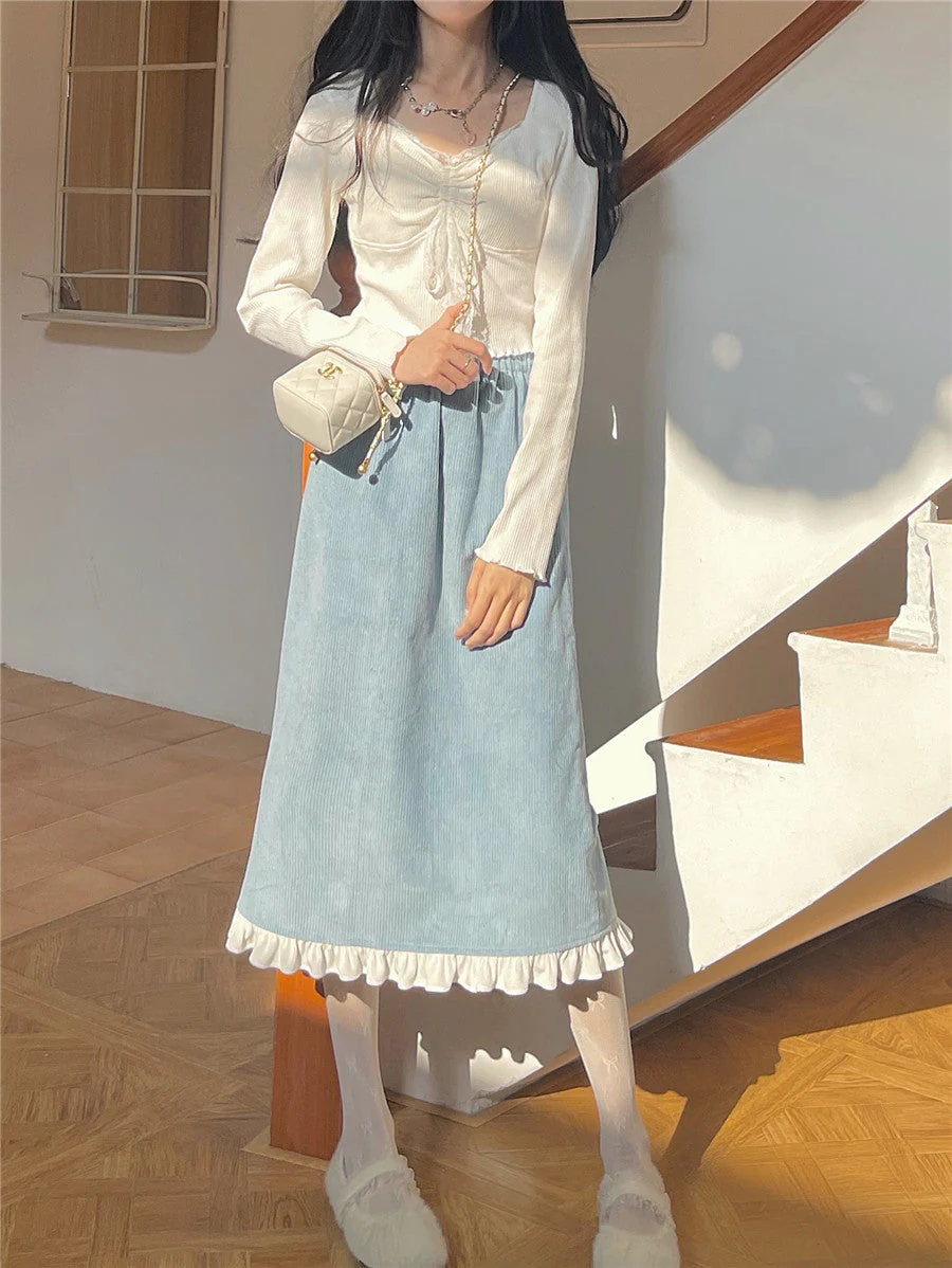 deanwangkt Autumn White Kawaii Lolita Female Blouse Lace Japanese Sweet Long Slevee Tops Women Knitted Casual Korean Designer Clothing - Deanwangkt