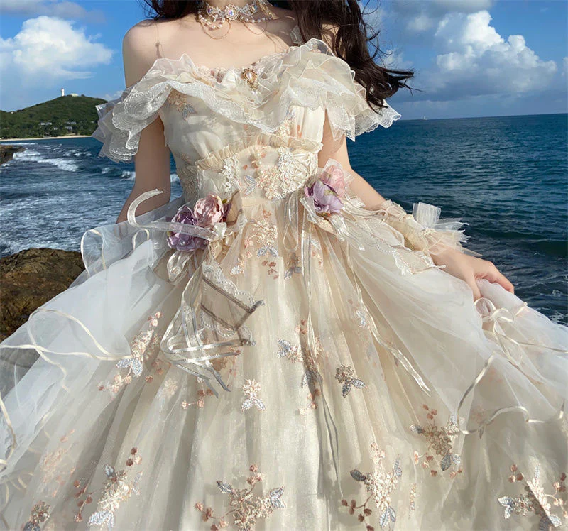 deanwangkt Flower God Flora Lolita JSK Dress Japanese Fantasy Cosplay Embroidery Elegant Party Suspendergirly Retro Victoria Sweet Dress - Deanwangkt