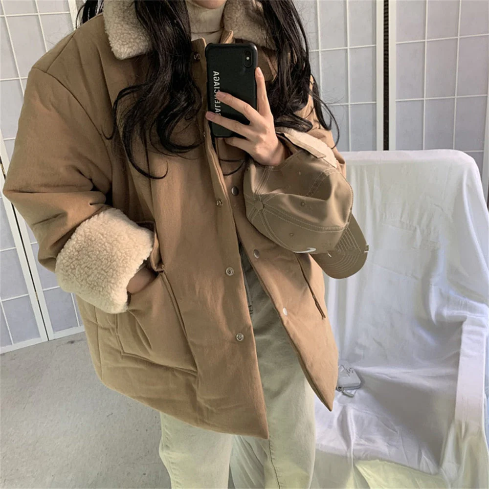 deanwangkt  Lambswool Retro Coats Fashion Thicken Elegant Warm Hot  Winter High Street New Casual All Match Loose Jackets - Deanwangkt
