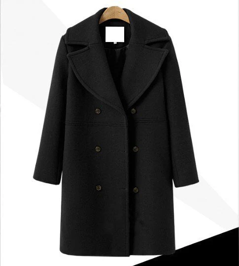 deanwangkt Elegant Double Breasted Long Ladies Coat Oversized Outwear  Winter Women Wool Coats Casual Effects Jackets Woolen Overcoat - Deanwangkt