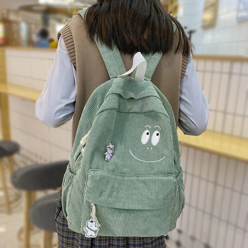 deanwangkt New Female Kawaii Corduroy Laptop College Backpack Trendy Girl Green Cool Cute Bag Fashion Women School Bag Lady Travel Backpack - Deanwangkt