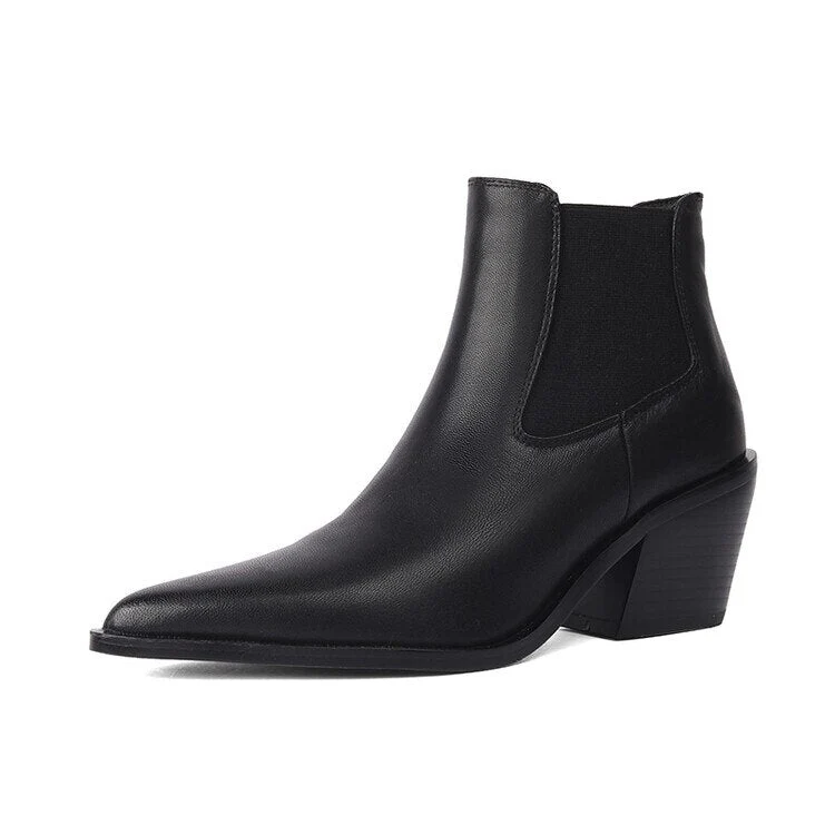 deanwangkt  fashion inspo    Autumn Boots Women Split Leather Shoes for Women Pointed Toe Ankle Boots Chunky Heel Shoes Western Boots казаки женские обувь - Deanwangkt