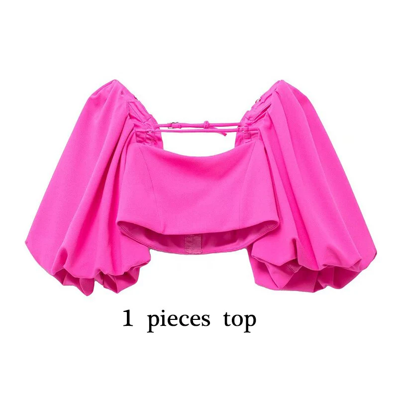 deanwangkt  Solid Short Top Women Short Puff Sleeve Blouse Female Streetwear Sexy Woman Top Y2k Fashion Square Neck Summer Blouses - Deanwangkt