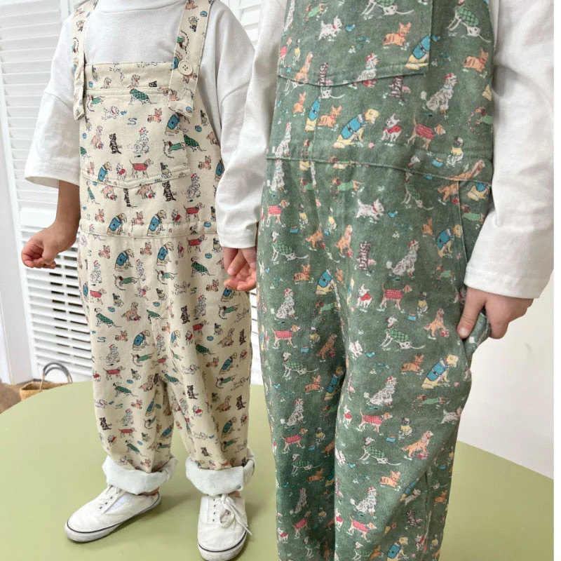 deanwangkt Spring new children cartoon printed overalls kids jumpsuits boys and girls cute loose suspenders trousers - Deanwangkt