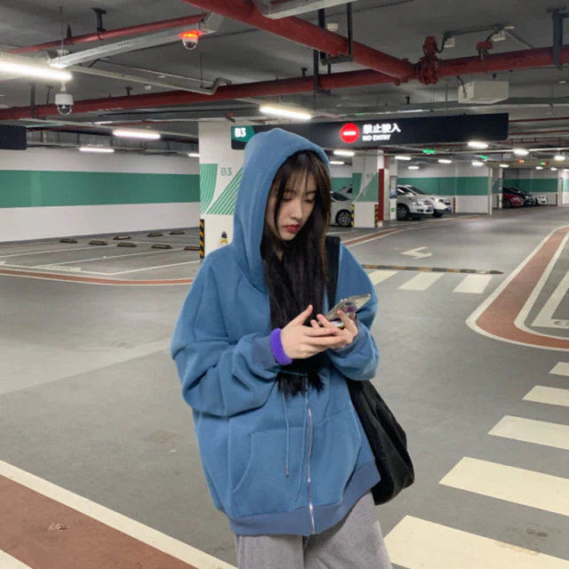 deanwangkt Brown Zip Up Hooded Sweatshirts Women Vintage Pockets Oversized Jacket Coat Autumn Female Y2K Aesthetic Long Sleeve Hoodie - Deanwangkt