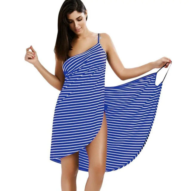 deanwangkt Women Beach Dress Sexy Sling  Wear Dress Sarong Bilini Cover Up Warp Pareo Dresses Backless  Swimwear Femme 5XL Plus Size stripe - Deanwangkt
