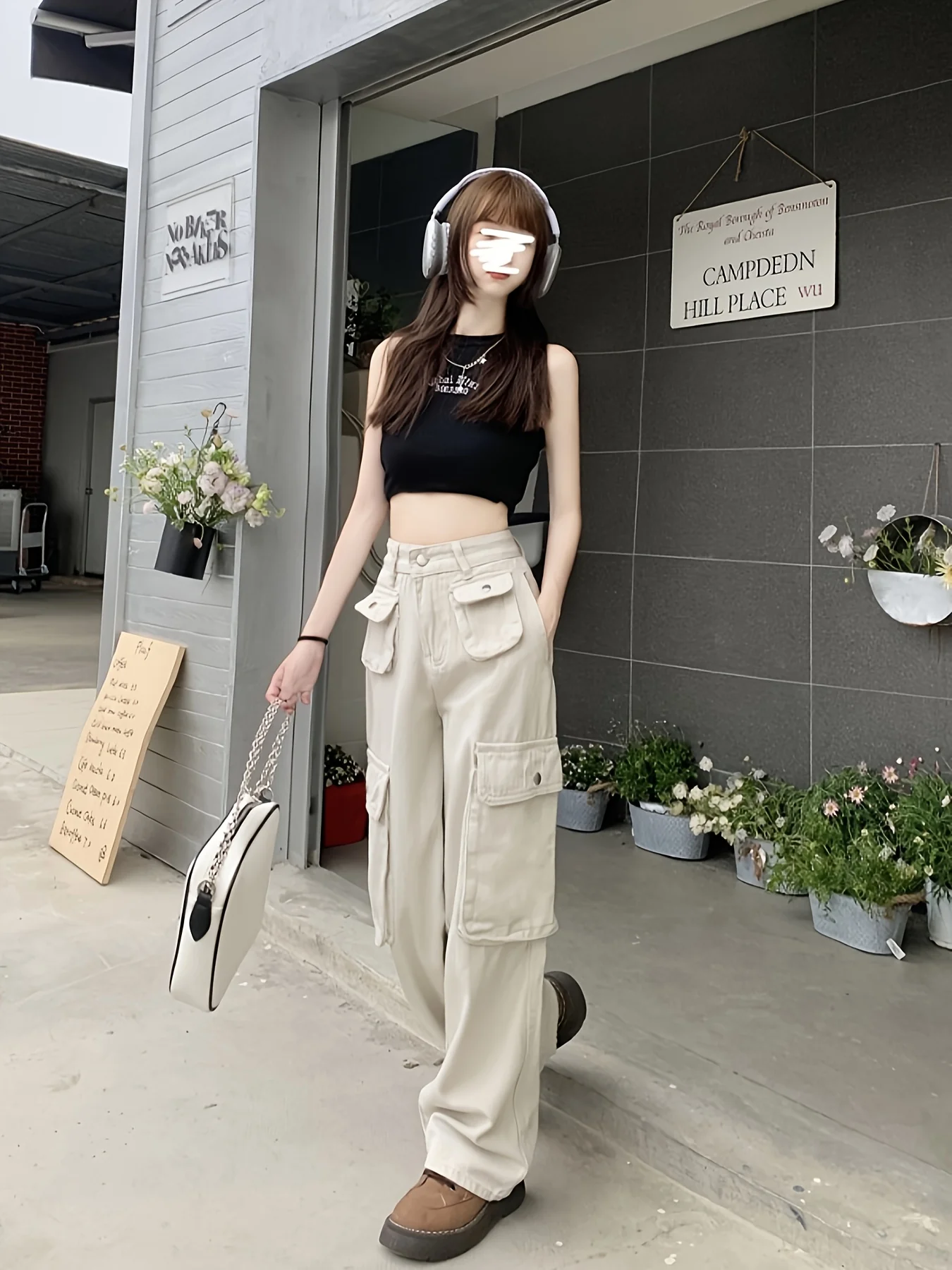 deanwangkt  Flap Pockets Chic Cargo Pants, Loose Fit Y2K & Kpop Style Straight Jeans, Women's Denim Jeans & Clothing - Deanwangkt