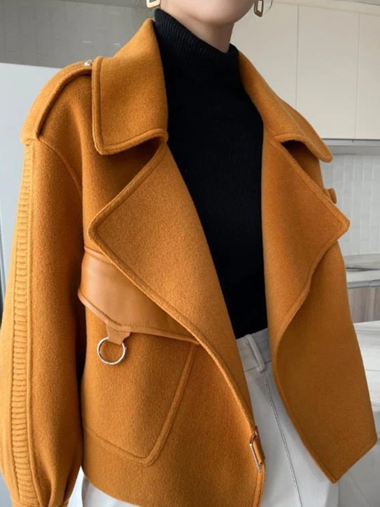 deanwangkt Women's Autumn Coat  Pockets Solid Loose Short Jackets Ladies Wool & Blends High Street Spring Woolen Coats for Women - Deanwangkt
