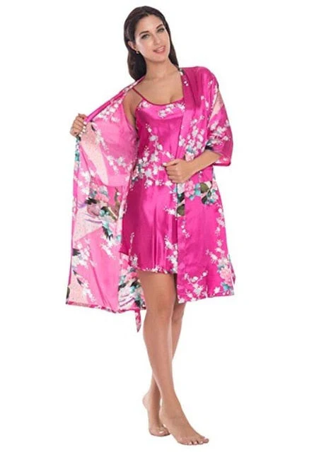 Fashion Women's Summer Mini Kimono Robe Lady Rayon Bath Gown Yukata Nightgown Sleepwear Sleepshirts Pijama Mujer Size M-XL - Deanwangkt
