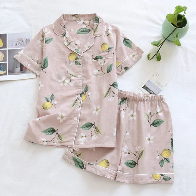 deanwangkt  Pyjamas Women 100% Cotton Short Sleeves Ladies Pajama Sets Shorts Cute Cartoon Print Japanese Simple Sleepwear Homewear Pijamas - Deanwangkt