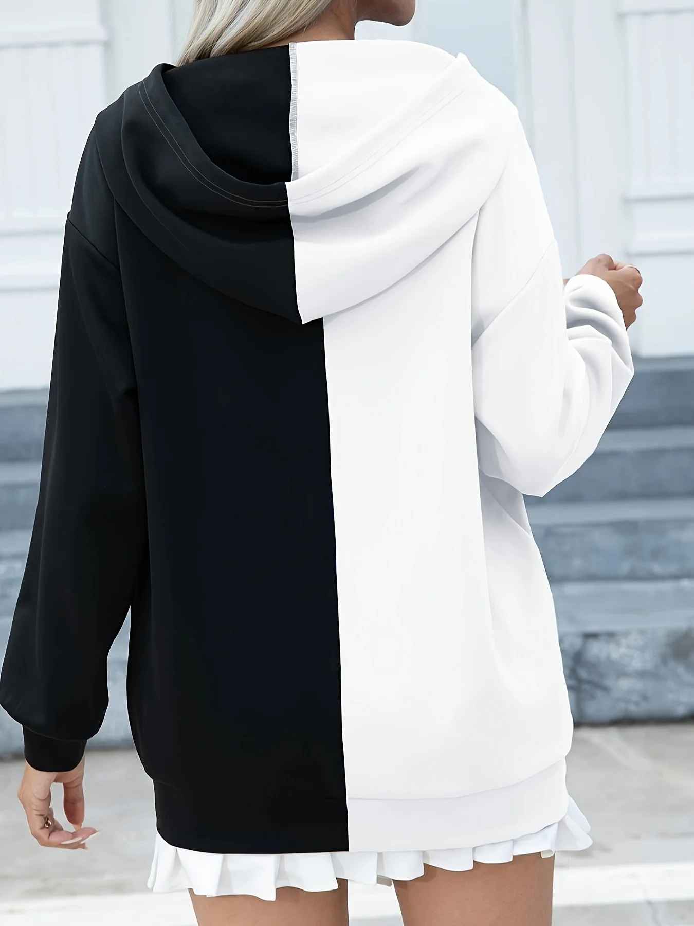 deanwangkt-1  Dragon Print Two-tone Hoodie, Casual Long Sleeve Drawstring Hoodies Sweatshirt, Women's Clothing - Deanwangkt