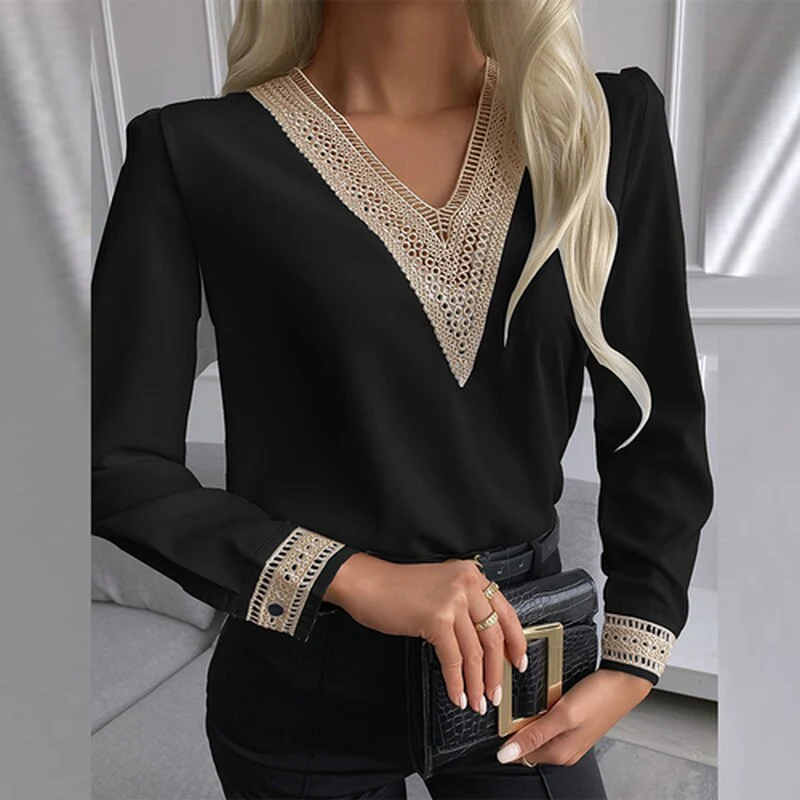 Graduation Gifts   Autumn Lace Crochet Satin Silk Chiffon Shirt Women Long Sleeve Woman Blouses Tops V Neck Solid Embroidery Shirts Blusas 15777 - Deanwangkt