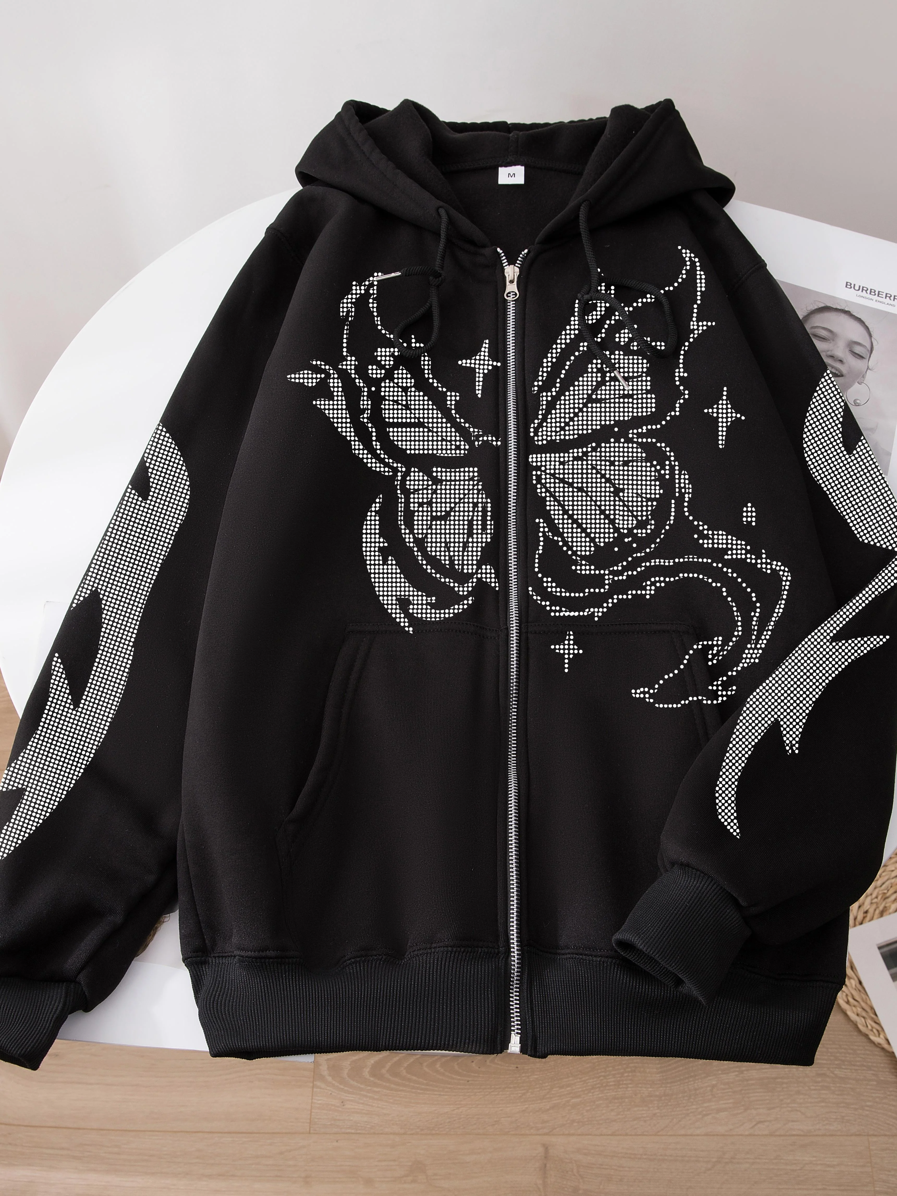 deanwangkt  Butterfly Print Zip Up Hoodies, Casual Long Sleeve Drawstring Sweatshirt, Women's Clothing - Deanwangkt