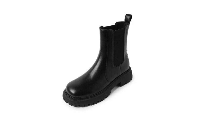 deanwangkt  fashion inspo   NEW Fall/Winter Shoes Women Split Leather Ankle Boots Round Toe Chunky Shoes for Women Solid Chelsea Boots Leisure Black Boots - Deanwangkt
