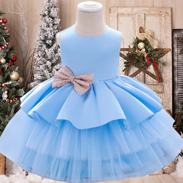 Summer Sequin Big Bow Baby Girl Dress 1st Birthday Party Wedding Dress For Girl Palace Princess Evening Dresses Kid Clothes - Deanwangkt