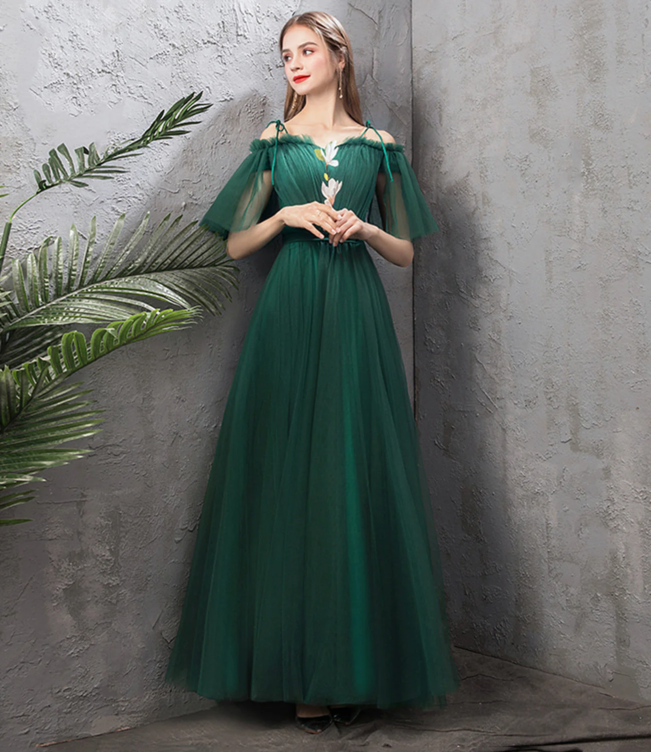solvbao Green Tulle Long Prom Dresses, A-Line Evening Dresses - Deanwangkt
