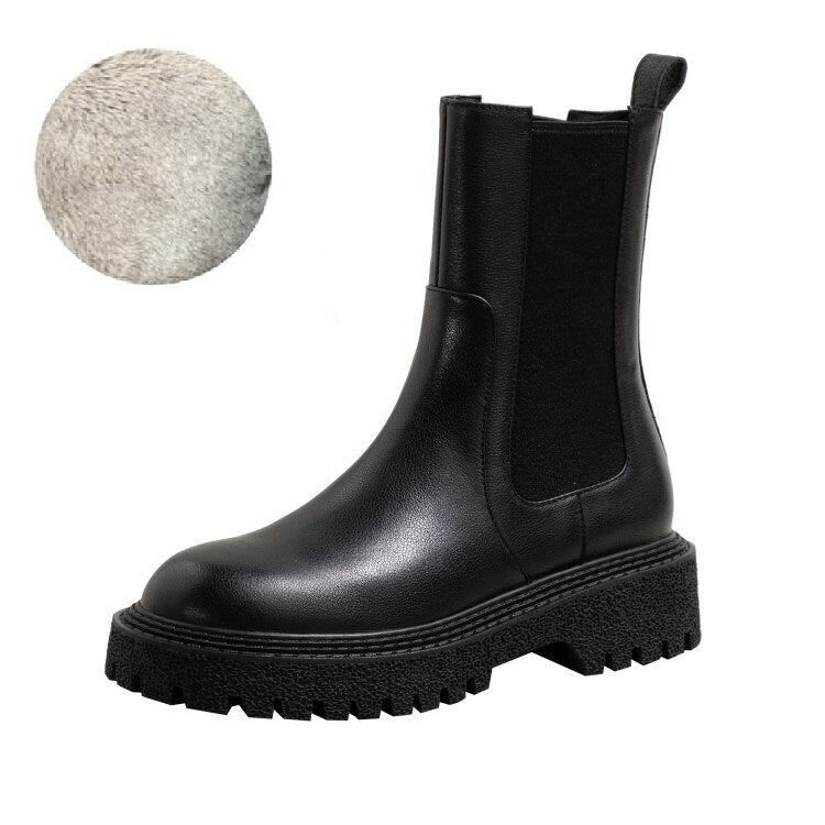 deanwangkt Autumn Shoes     Fall/Winter Shoes Women Leather Ankle Boots Women Round Toe Chunky Heel Women Shoes Solid Chelsea Boots Casual Women Boots - Deanwangkt