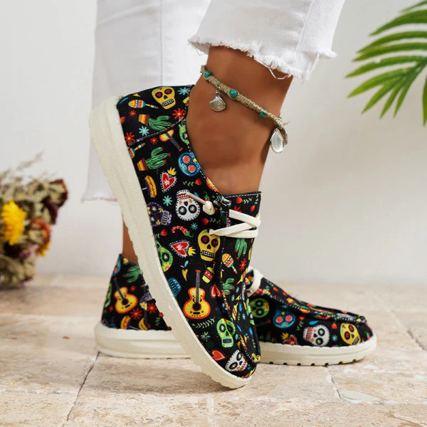 deanwangkt - Black Casual Patchwork Printing Round Comfortable Shoes - Deanwangkt