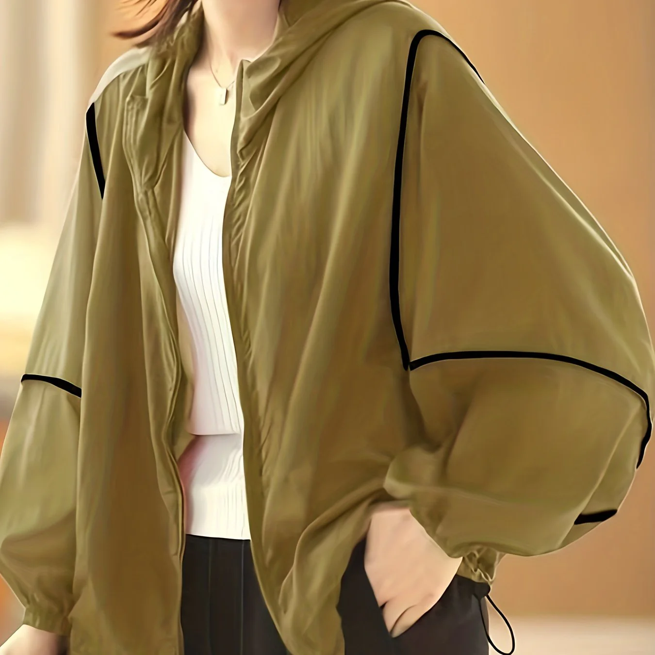 deanwangkt-1 Striped Loose Hooded Jacket, Casual Zip Up Long Sleeve Outerwear, Women's Clothing - Deanwangkt