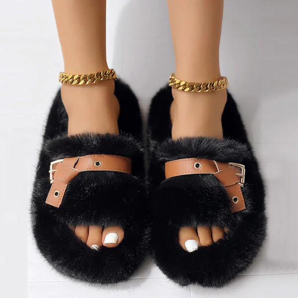 deanwangkt - Pure Black Casual Living Patchwork Contrast Round Keep Warm Comfortable Shoes - Deanwangkt