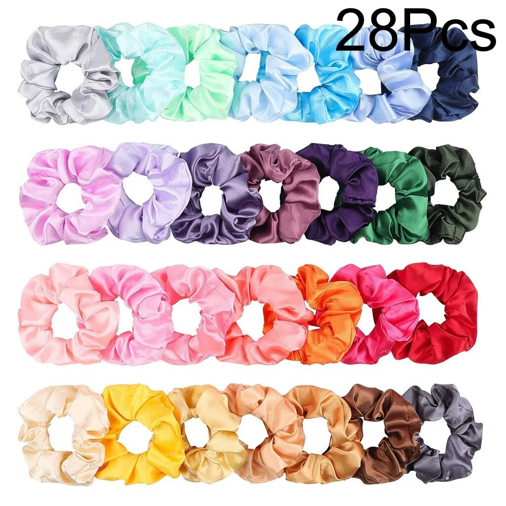 Colorful Silk Satin Scrunchie Set 60Pcs Strong Elastic Bobble Hair Bands Traceless Hair Rope Accessory for Ponytail Holder - Deanwangkt