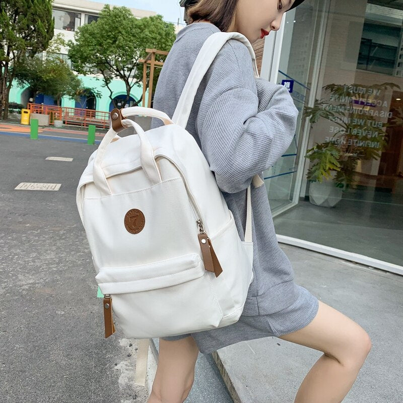 BACK TO SCHOOL    Fashion Teens Bookbag Canvas Mochila for Girls Boys Black Schoolbag Backpack Women Travel Bag College Solid Rucksack - Deanwangkt