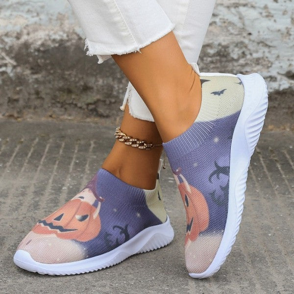 deanwangkt - Halloween White Casual Patchwork Printing Round Comfortable Shoes - Deanwangkt