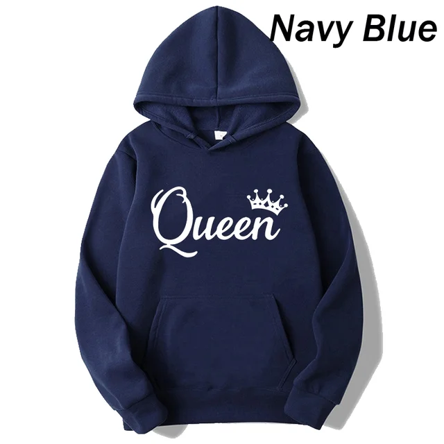 deanwangkt Fashion Men Women Long Sleeve Pullover Hooded Sweatshirts Unisex King and Queen Print Hoodies Casual Streetwear Couple Sweat - Deanwangkt