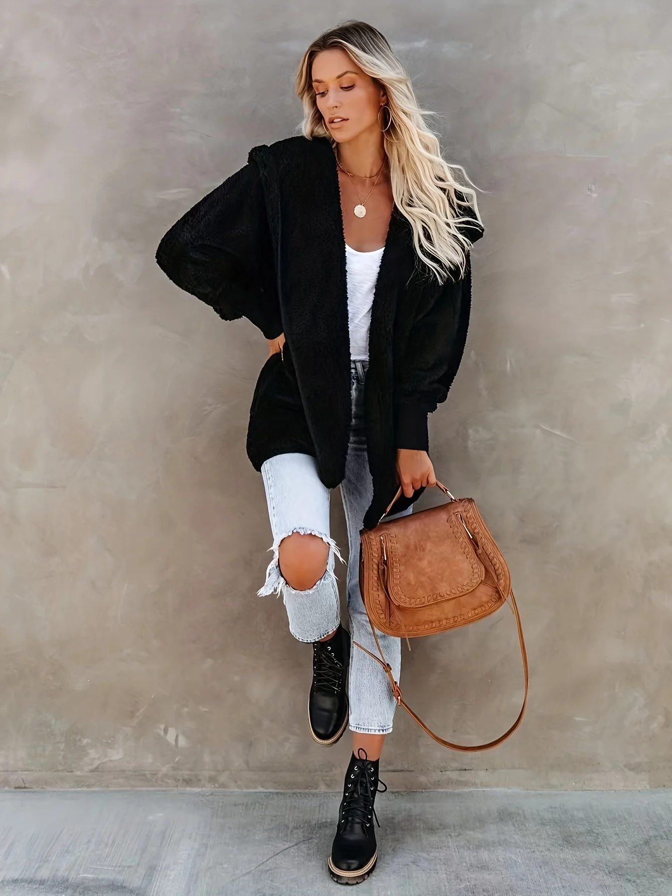 Hooded Teddy Coat, Casual Long Sleeve Winter Warm Outerwear, Women's Clothing - Deanwangkt