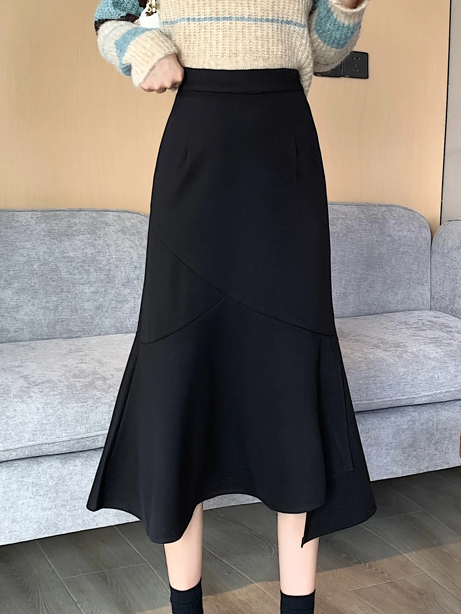 Solid High Waist Fashion Skirt, Elegant Ruffle Hem Midi Skirt, Women's Clothing - Deanwangkt