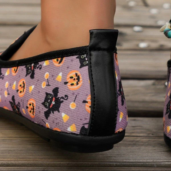 deanwangkt - Halloween Cream White Casual Patchwork Printing Round Comfortable Flats Shoes - Deanwangkt
