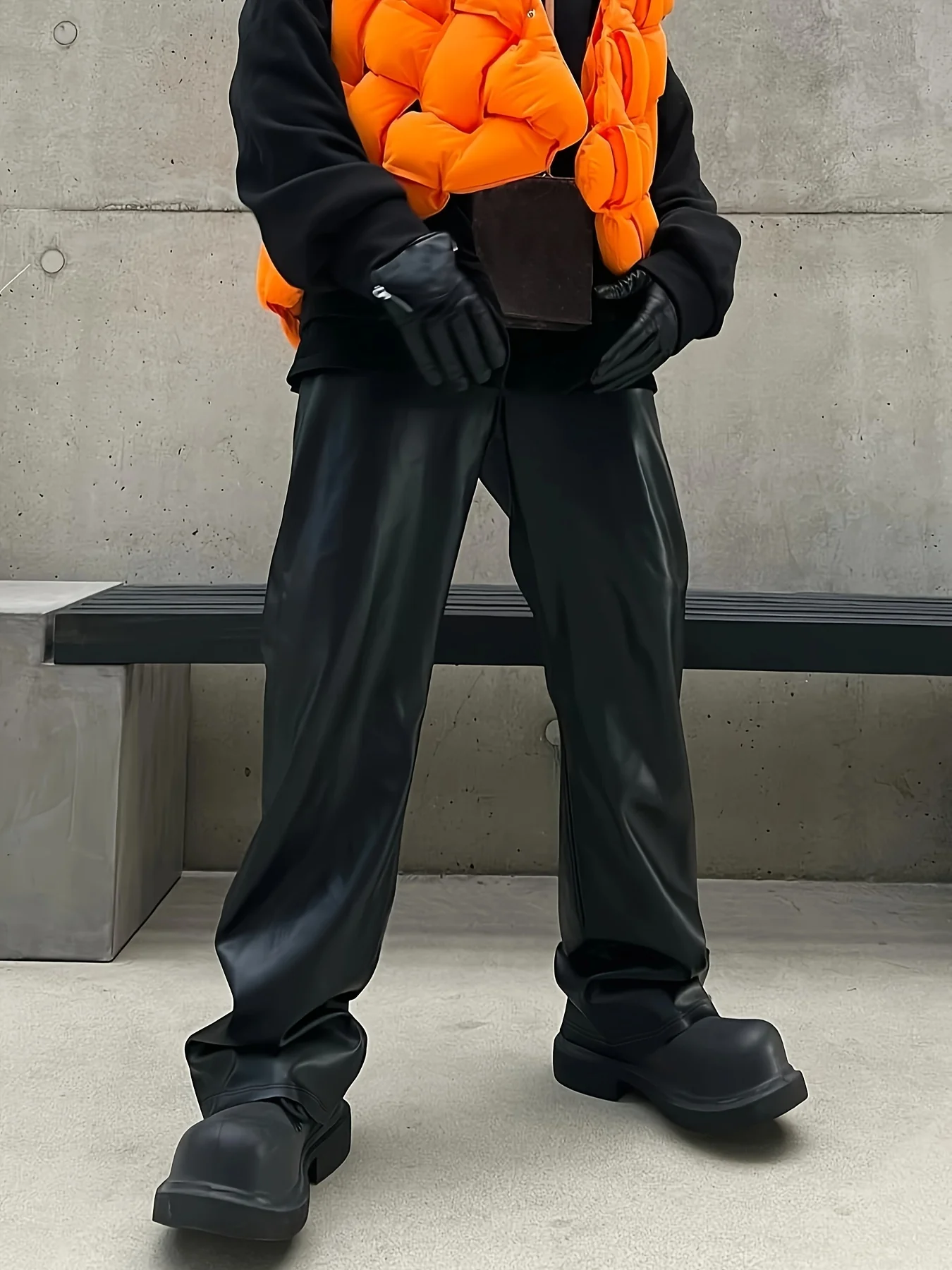 deanwangkt  Men's Casual Chic PU Leather Pants, Street Style Straight Leg Trousers - Deanwangkt