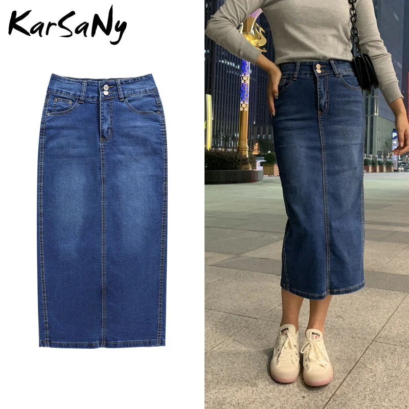 Back To School Denim Skirt Long Straight Skirts Womens Summer Blue Vintage Skirt Jeans Women Denim Long Skirts For Women Summer - Deanwangkt