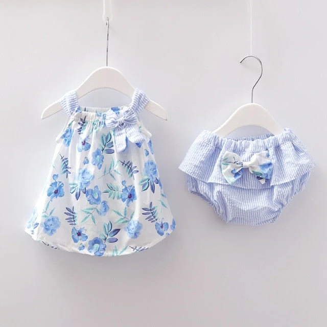 deanwangkt NEW Newborn Baby Girls Clothes Sleeveless Dress+Briefs 2PCS Outfits Set Striped Printed Cute Clothing Sets Summer Sunsuit 0-24M - Deanwangkt
