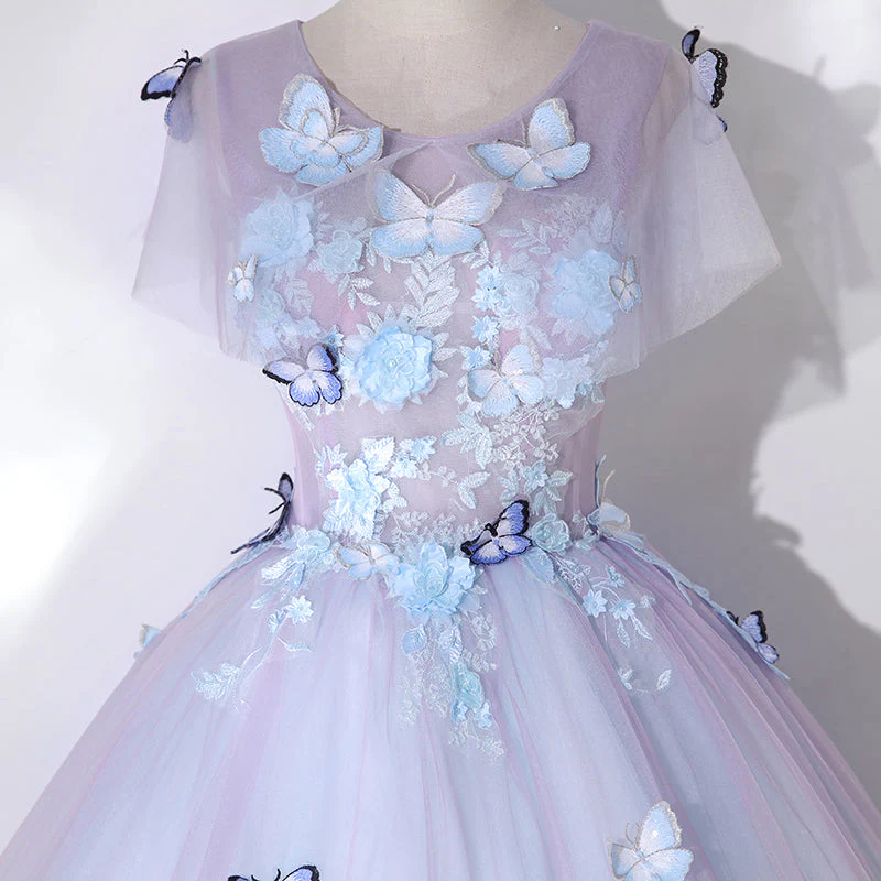 Solvbao Light Purple Tulle with Butterfly Ball Gown Sweet 16 Dresses, Cute Long Evening Dresses - Deanwangkt