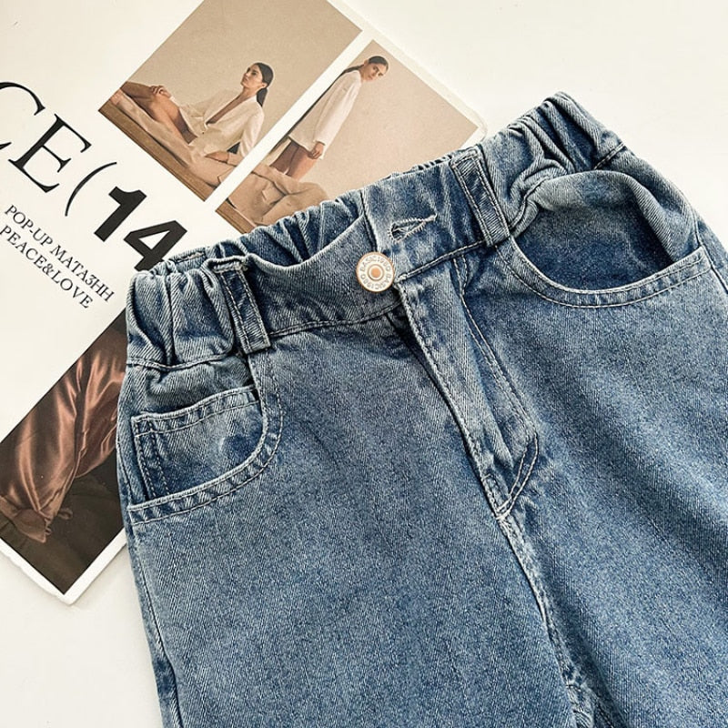 deanwangkt Spring Unisex Kids fashion all-match straight jeans 1-8Years boys trousers girls loose denim pants - Deanwangkt