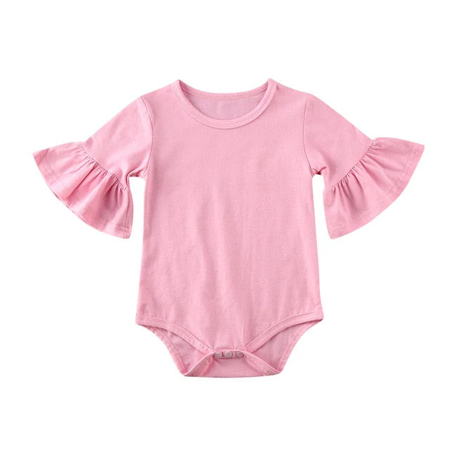 0-24M Newborn Baby Girl Flare Sleeve Solid Black White Grey Casual Romper Jumpsuit Outfits Baby Clothes Summer kids Suit - Deanwangkt