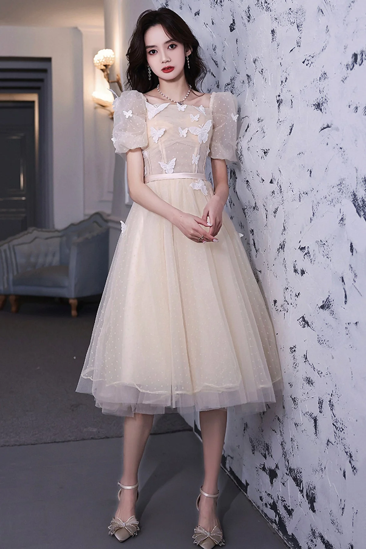 solvbao Champagne Lace Short Prom Dresses, A-Line Homecoming Dresses - Deanwangkt