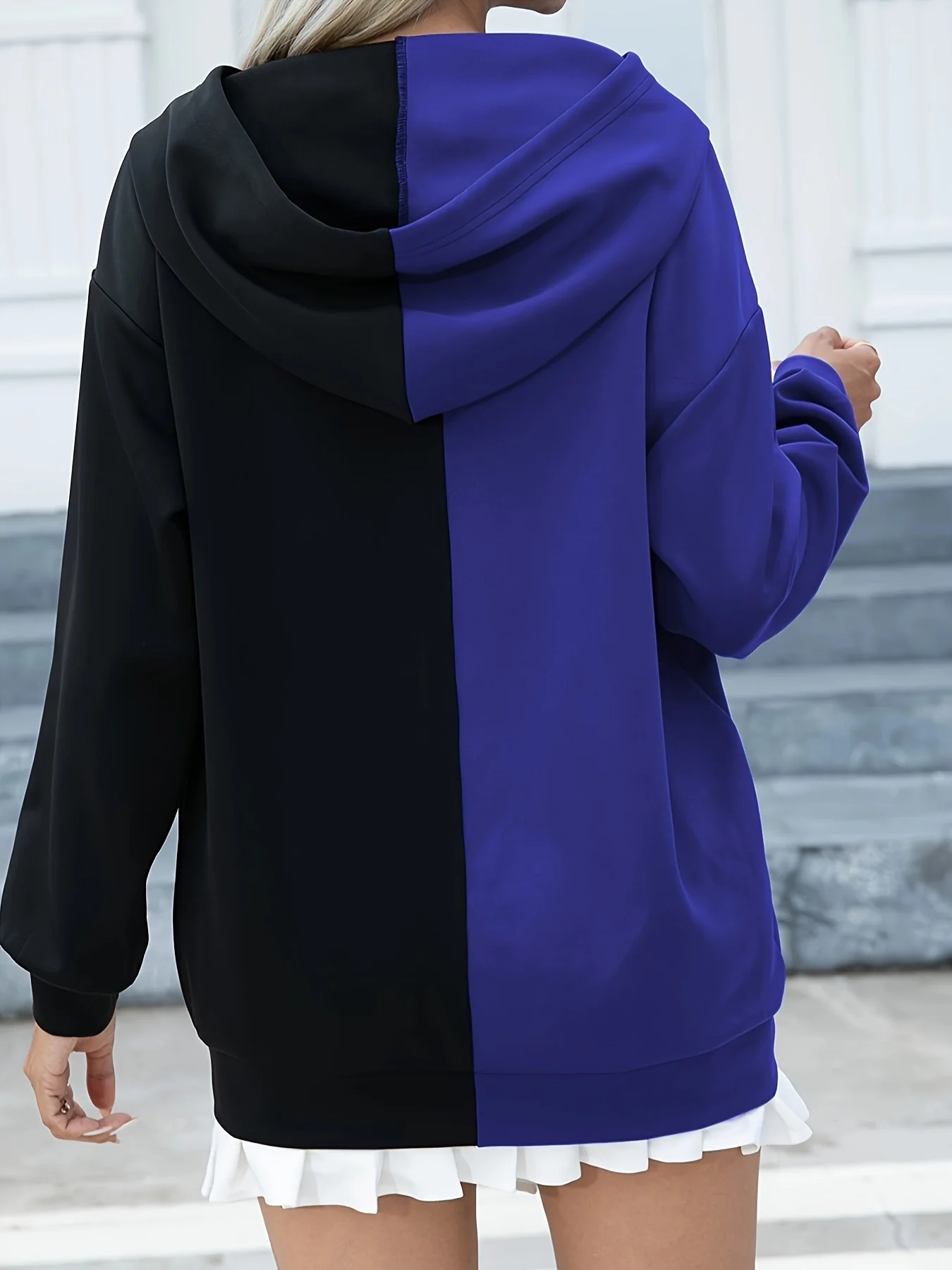 deanwangkt-1  Dragon Print Two-tone Hoodie, Casual Long Sleeve Drawstring Hoodies Sweatshirt, Women's Clothing - Deanwangkt