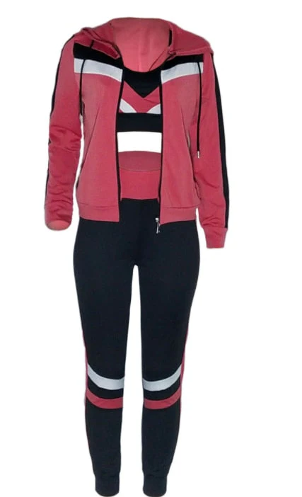 deanwangkt  Colorblock Crop Top & High Waist Pants & Hooded Coat Set Casual Women 3 Piece Set Outfits Sleeve Style Clothing Length Collar - Deanwangkt