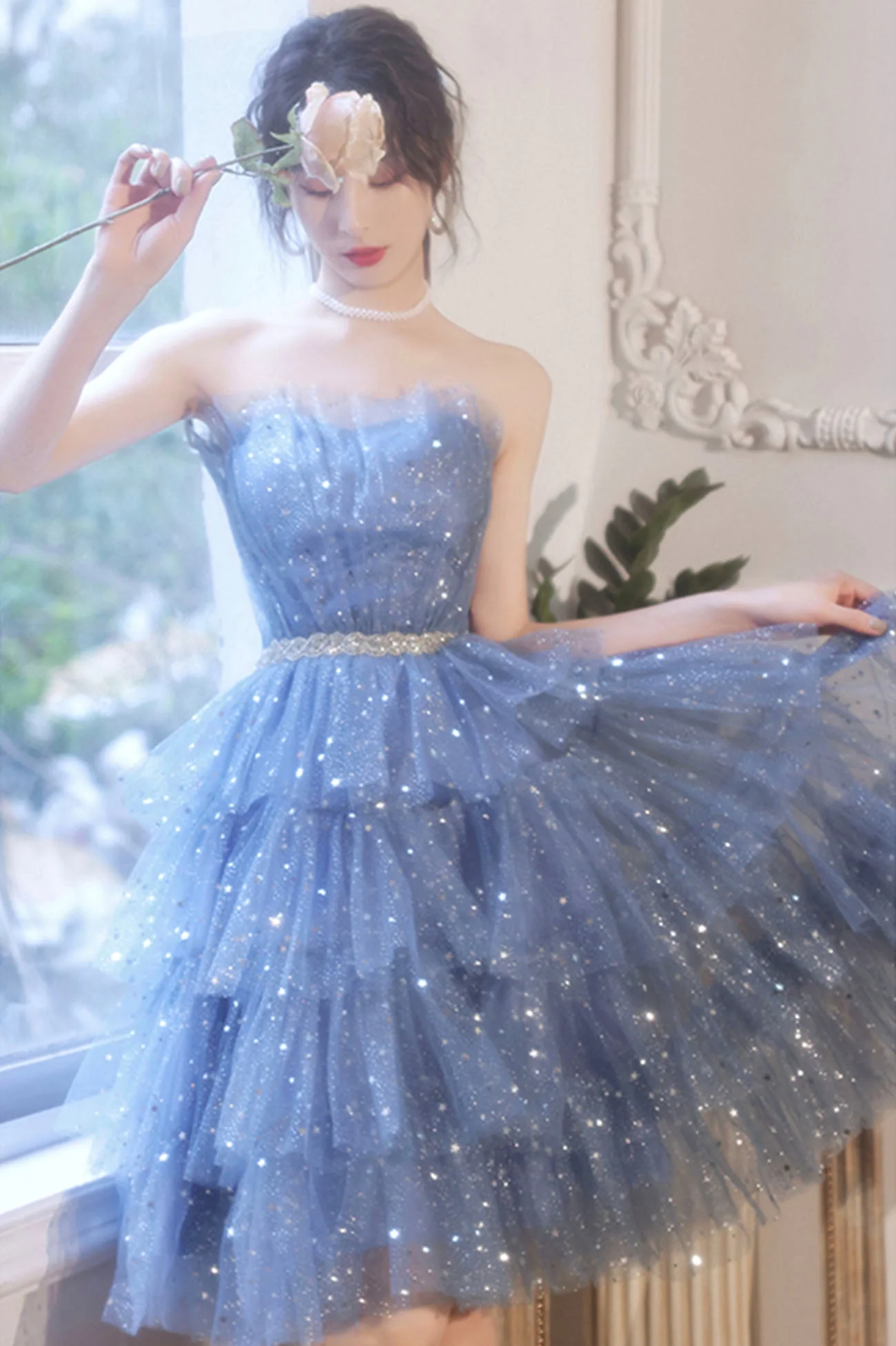 solvbao Blue Tulle Short Prom Dresses, A-Line Homecoming Party Dresses - Deanwangkt
